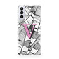 Personalised Monochrome Monstera Pink Initial Samsung S21 Plus Phone Case