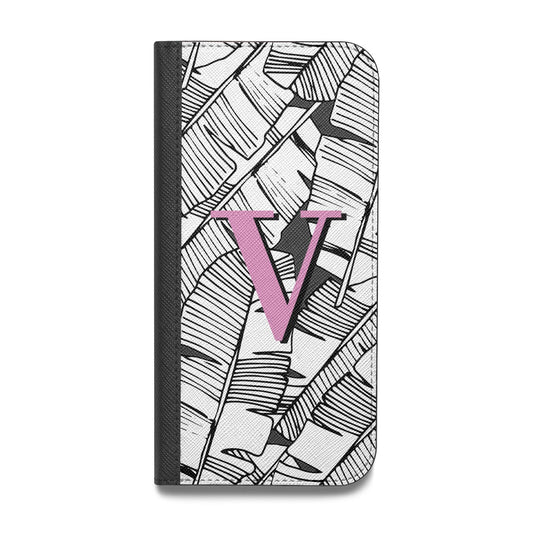 Personalised Monochrome Monstera Pink Initial Vegan Leather Flip Samsung Case
