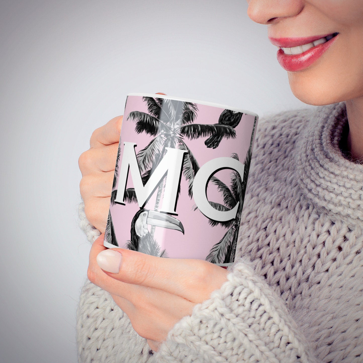 Personalised Monochrome Pink Toucan 10oz Mug Alternative Image 6