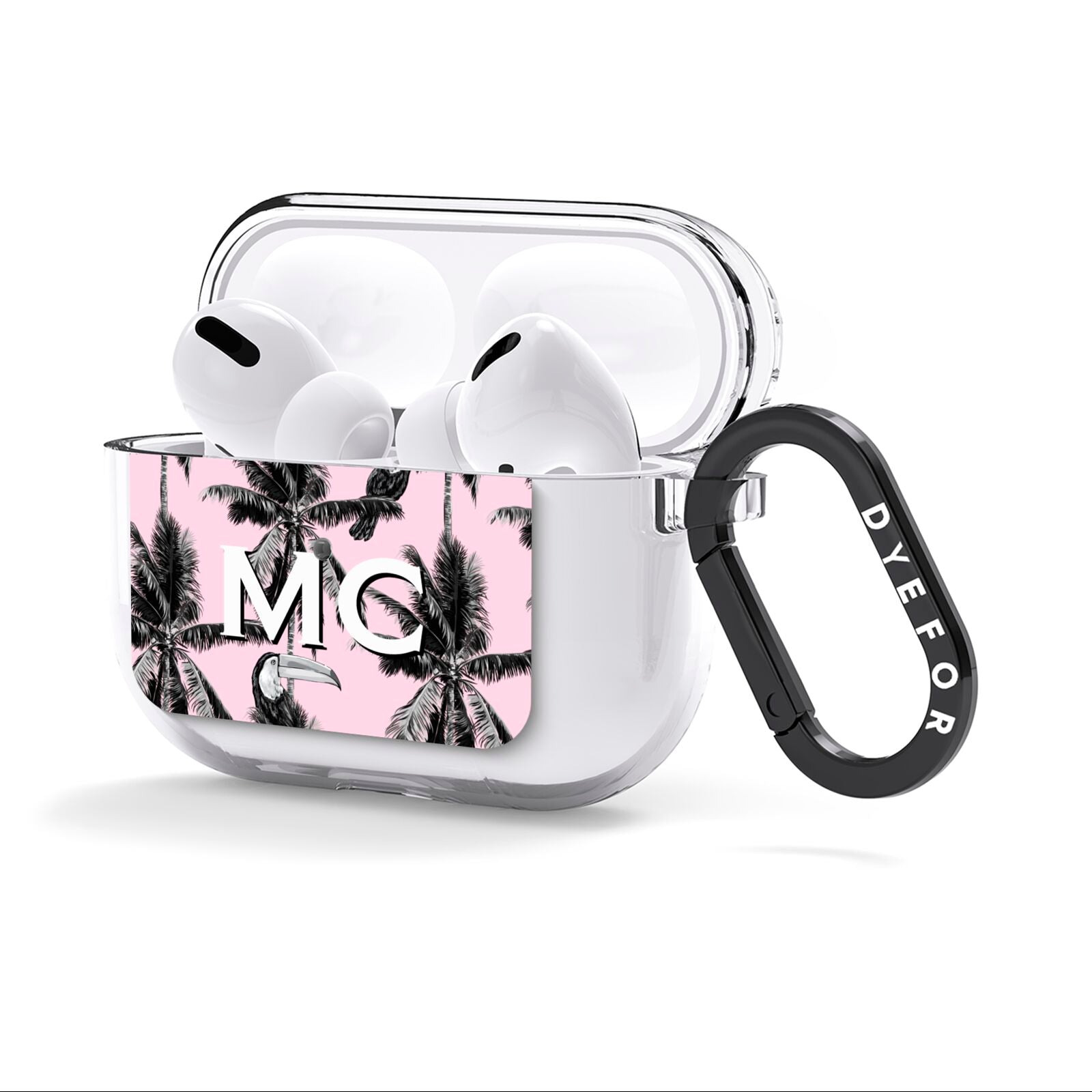 Personalised Monochrome Pink Toucan AirPods Clear Case 3rd Gen Side Image
