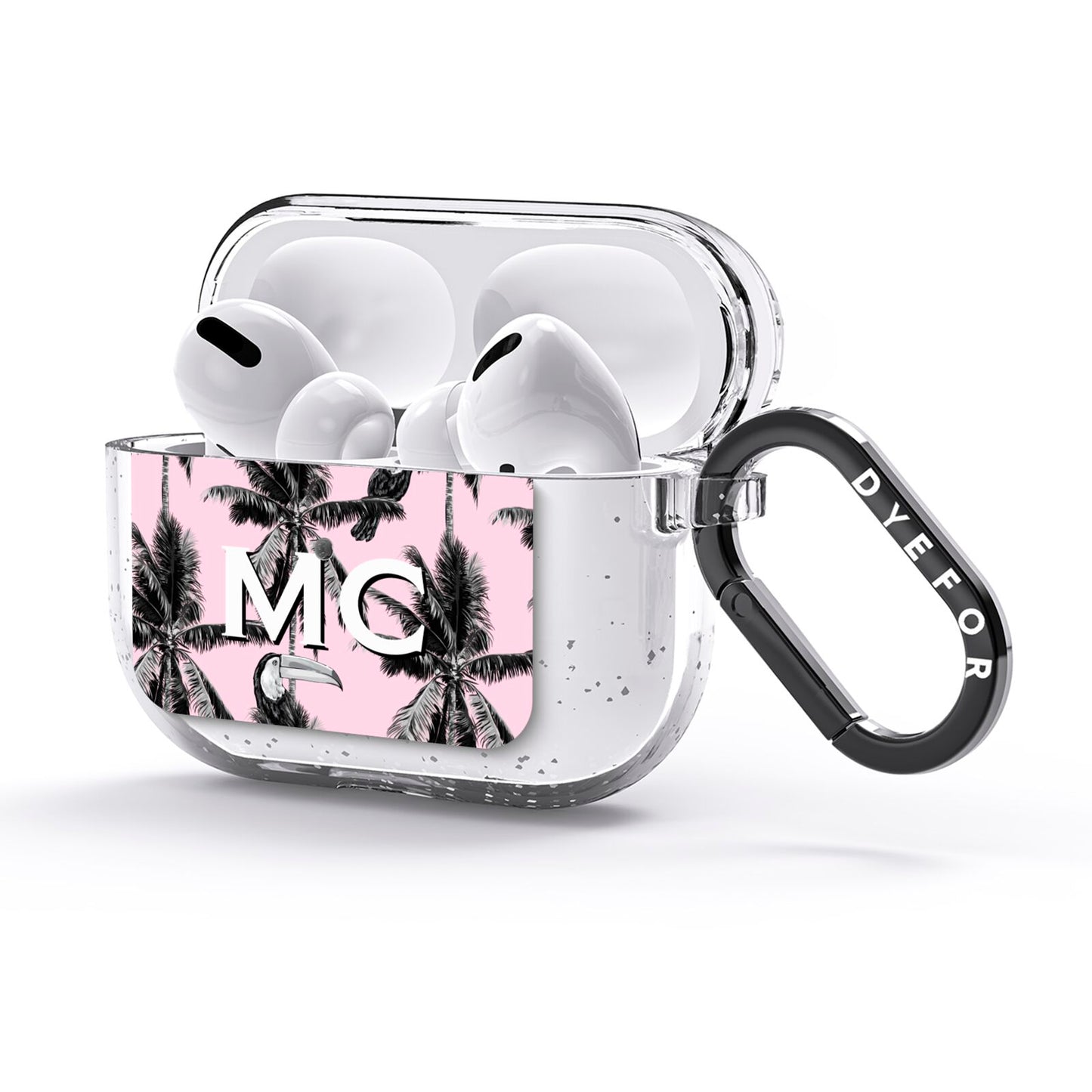 Personalised Monochrome Pink Toucan AirPods Glitter Case 3rd Gen Side Image