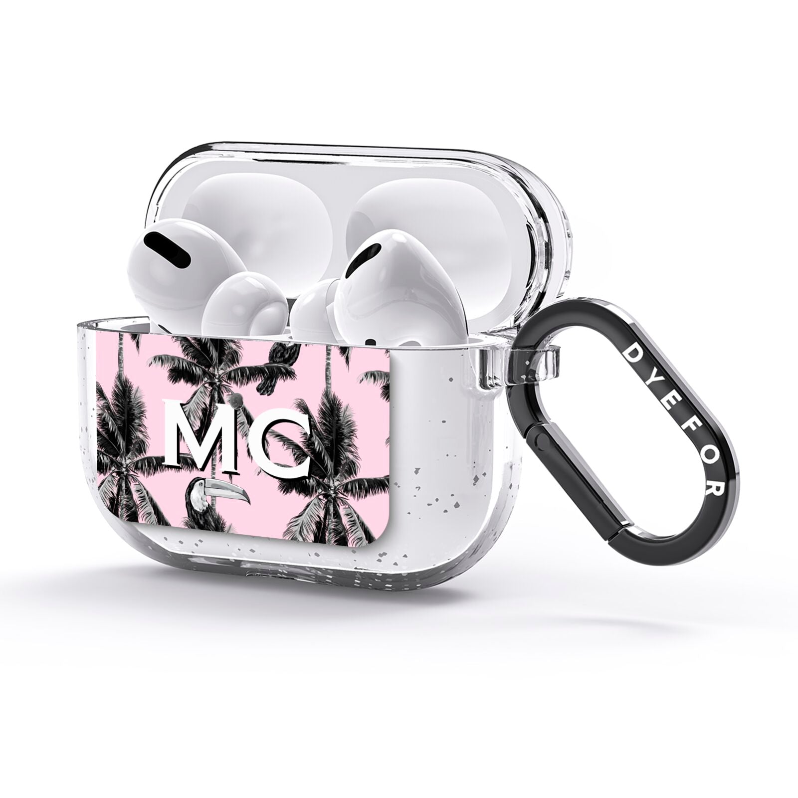 Personalised Monochrome Pink Toucan AirPods Glitter Case 3rd Gen Side Image