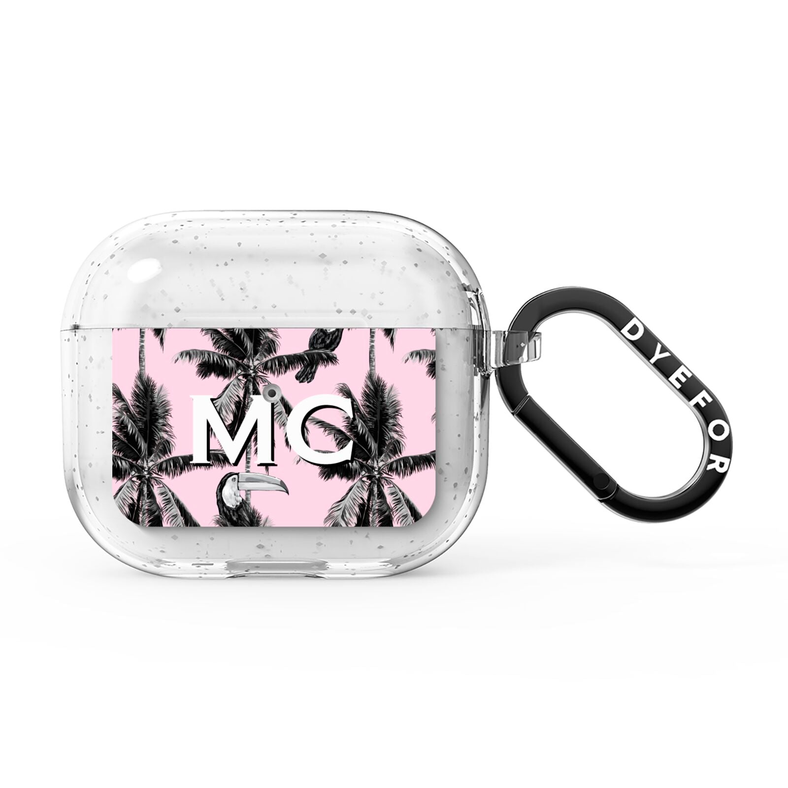 Personalised Monochrome Pink Toucan AirPods Glitter Case 3rd Gen