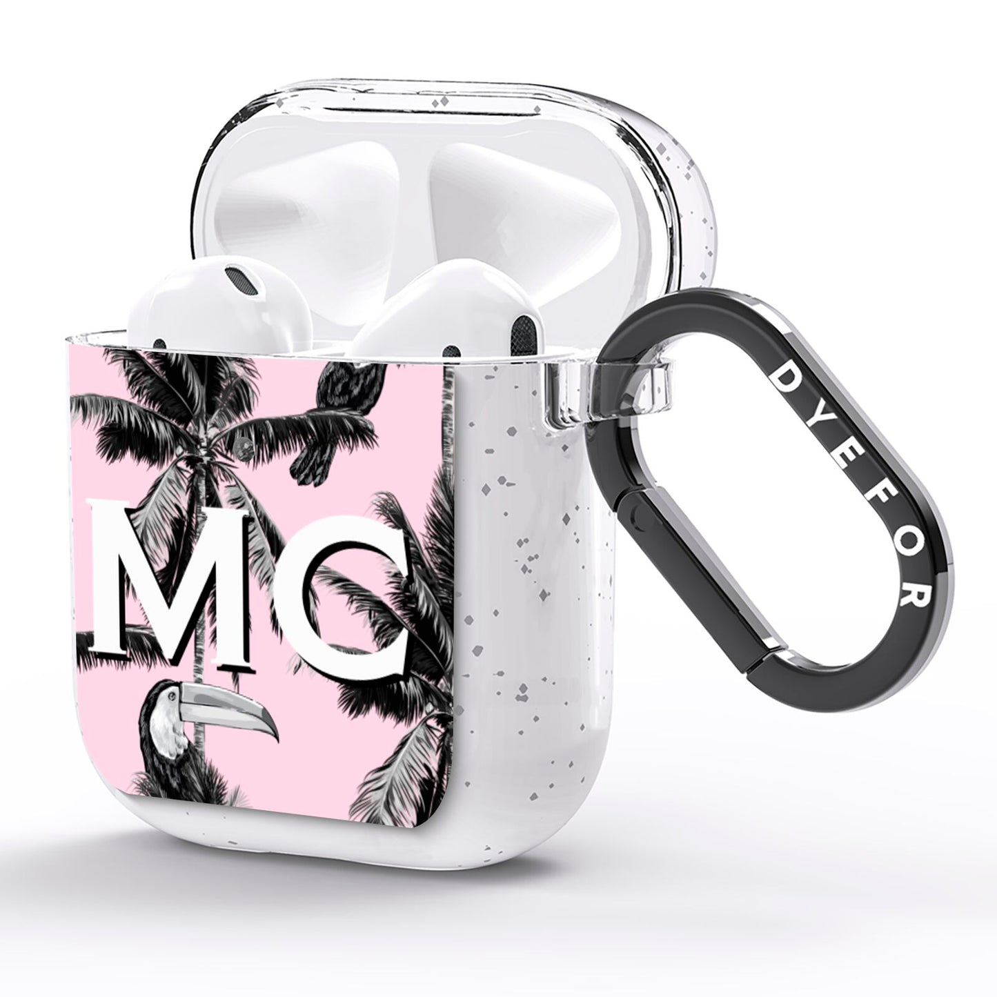 Personalised Monochrome Pink Toucan AirPods Glitter Case Side Image