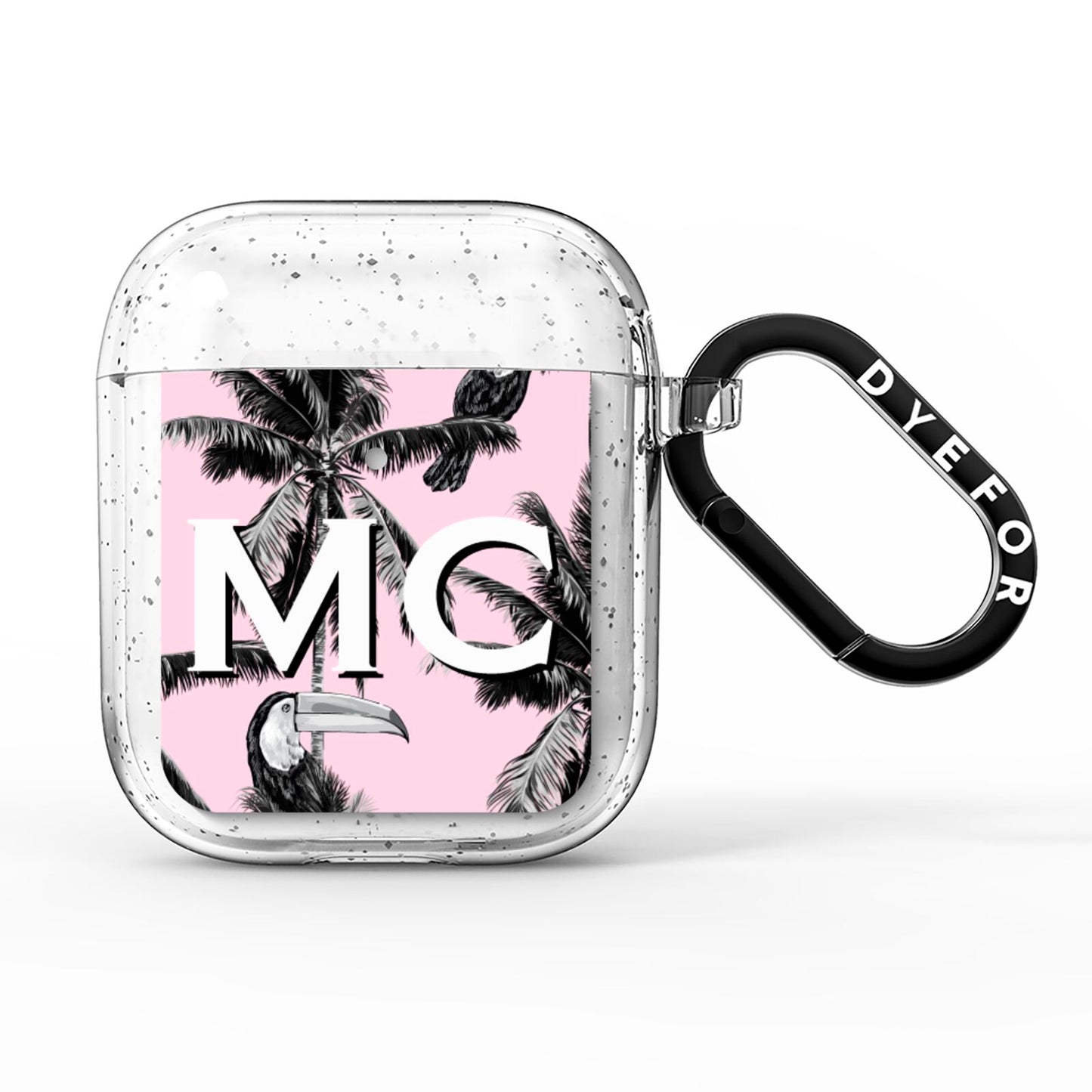 Personalised Monochrome Pink Toucan AirPods Glitter Case