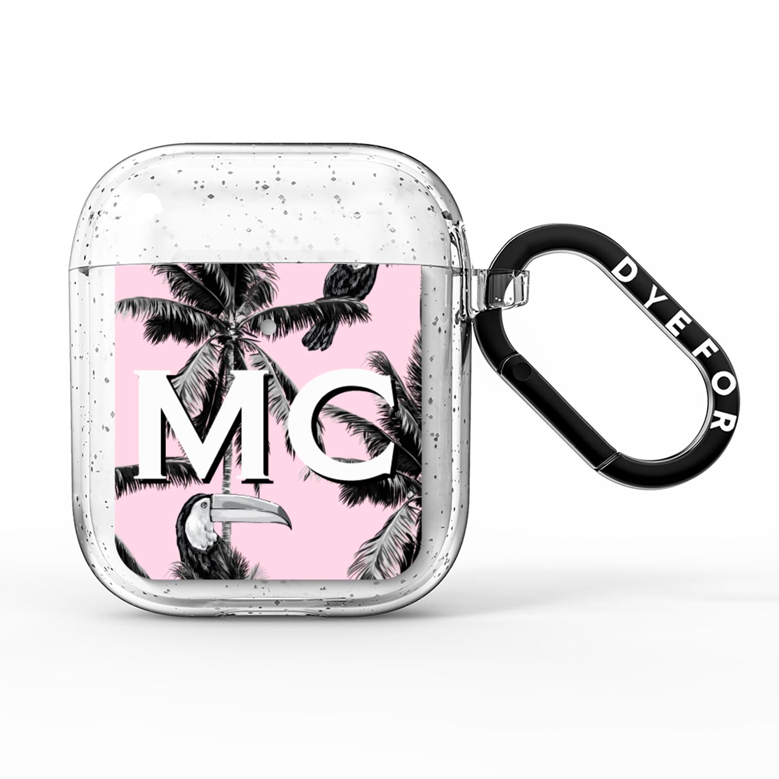 Personalised Monochrome Pink Toucan AirPods Glitter Case