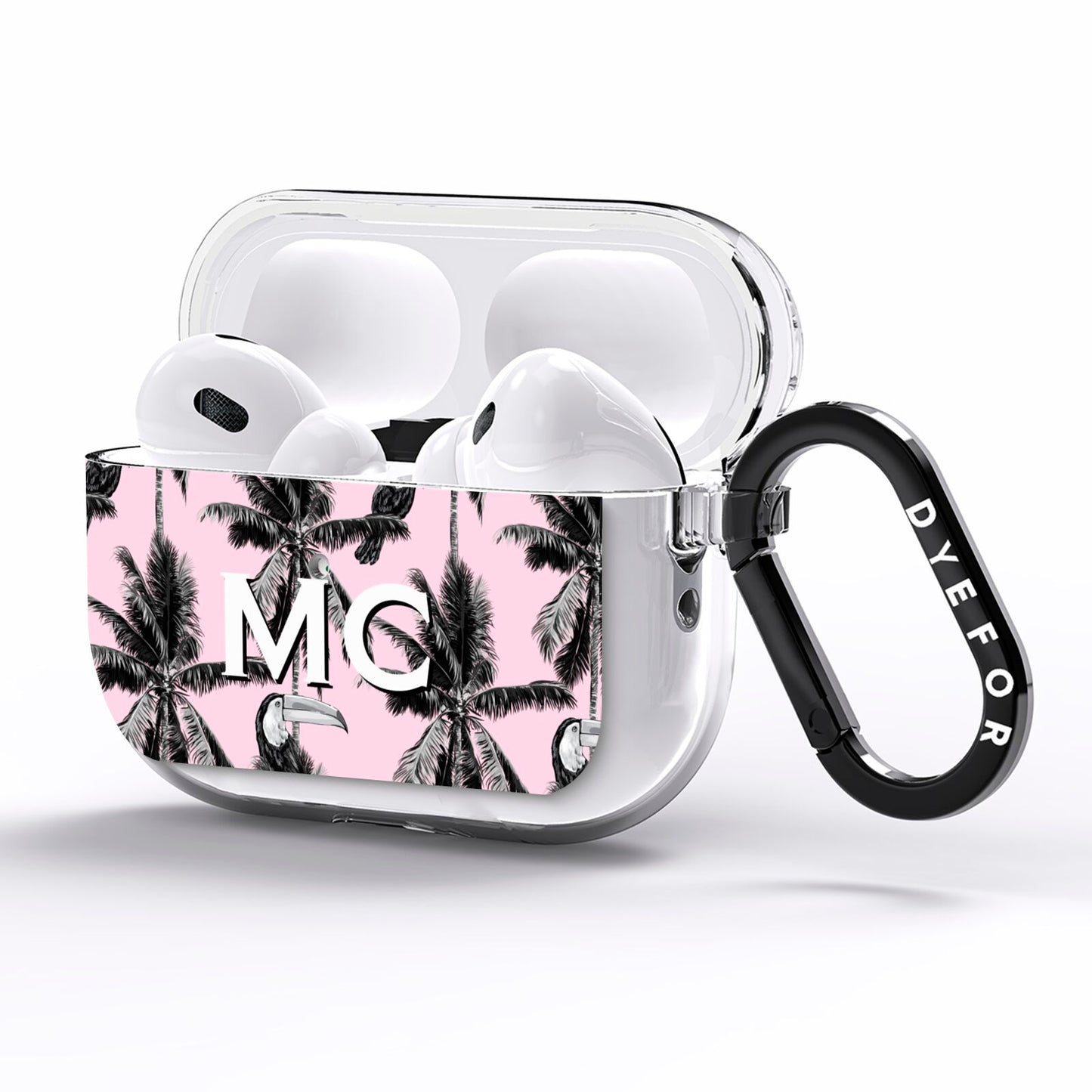 Personalised Monochrome Pink Toucan AirPods Pro Clear Case Side Image