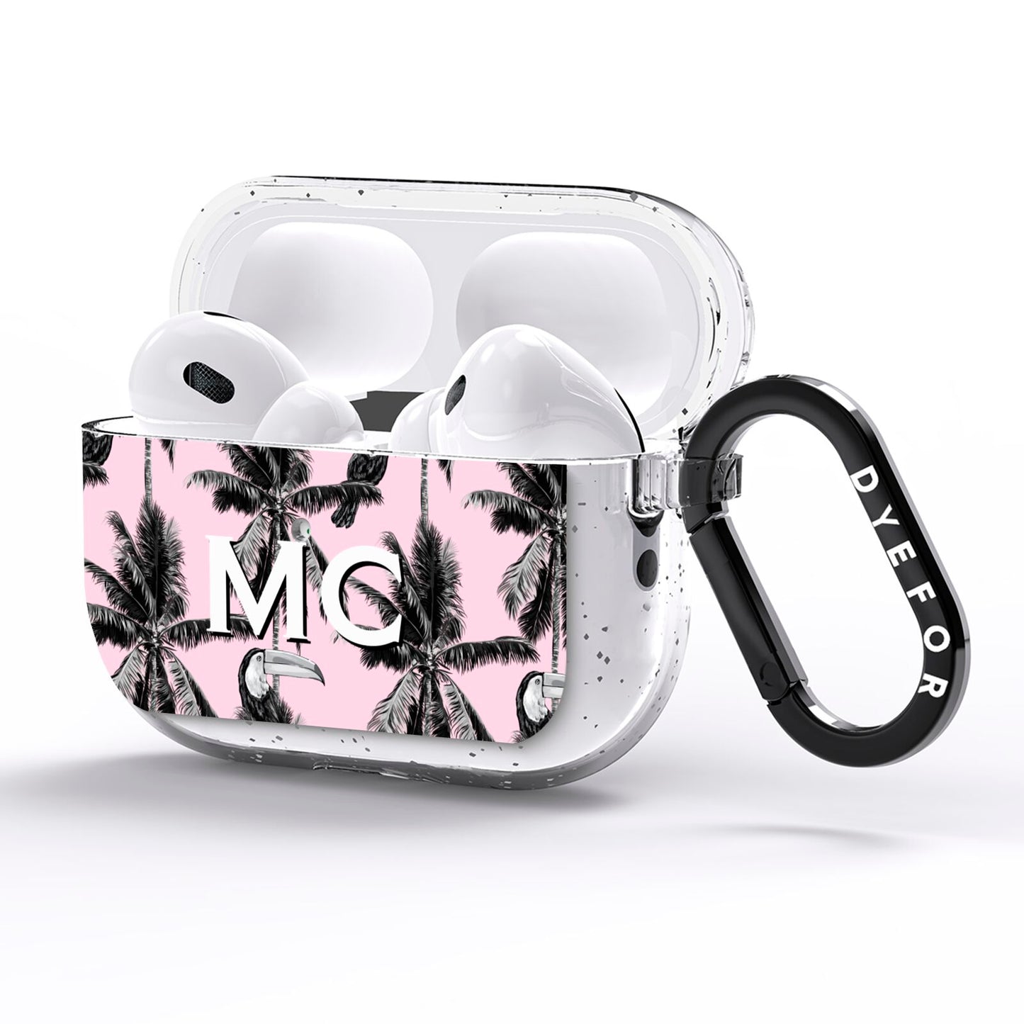Personalised Monochrome Pink Toucan AirPods Pro Glitter Case Side Image