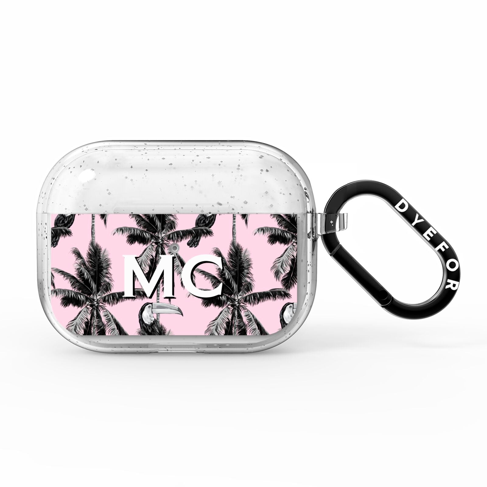 Personalised Monochrome Pink Toucan AirPods Pro Glitter Case