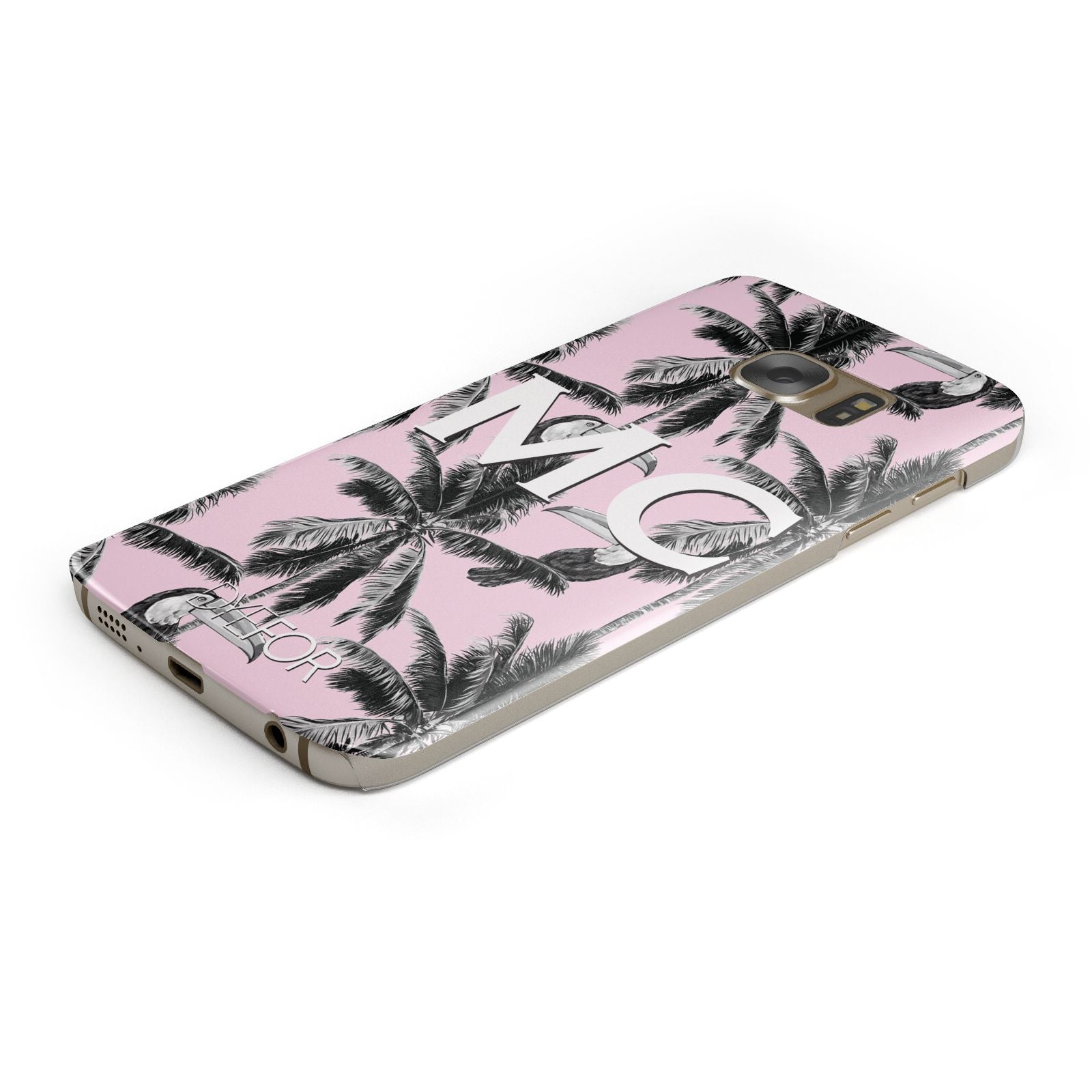 Personalised Monochrome Pink Toucan Samsung Galaxy Case Bottom Cutout