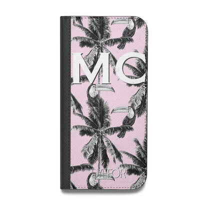 Personalised Monochrome Pink Toucan Vegan Leather Flip Samsung Case
