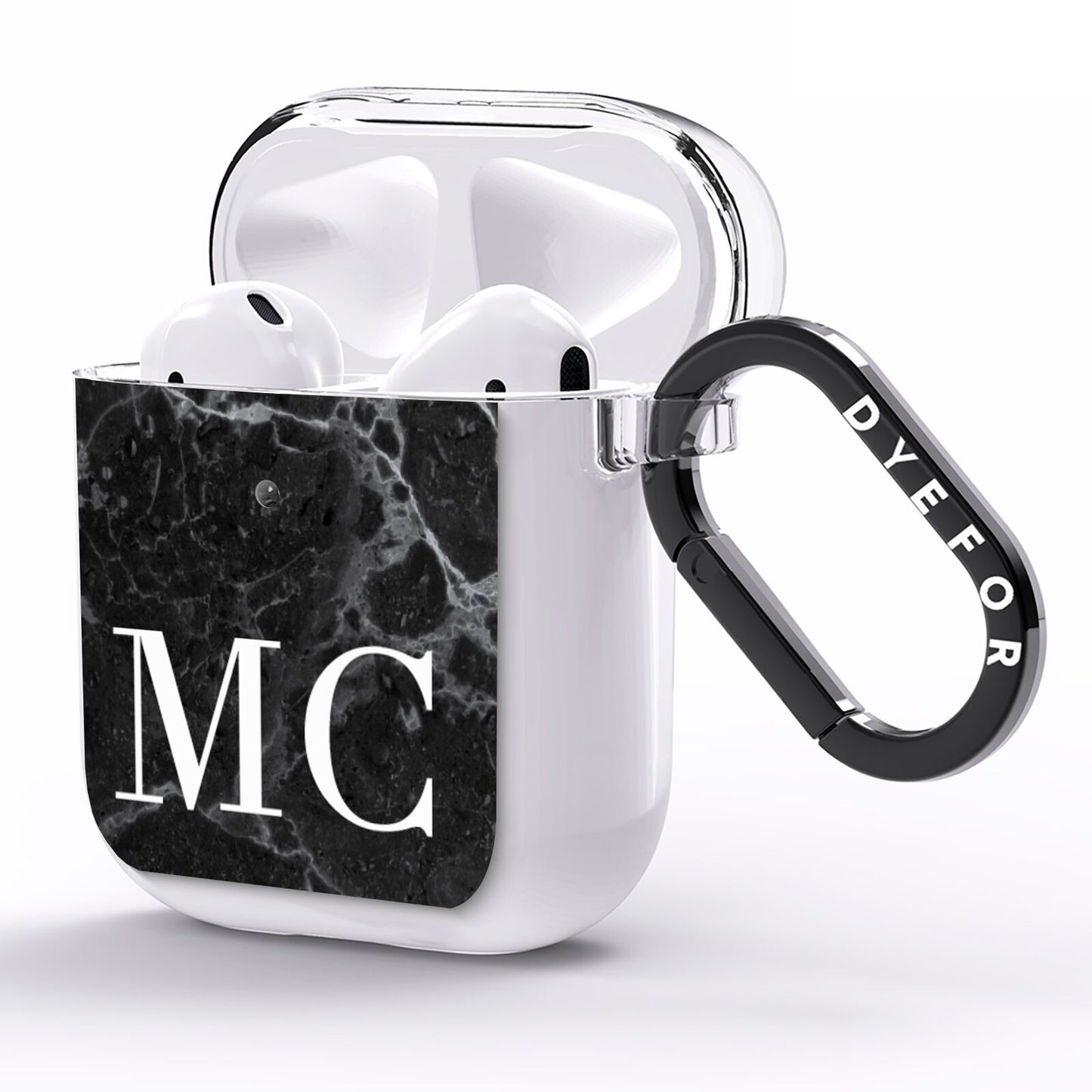 Personalised Monogram Black Marble AirPods Clear Case Side Image