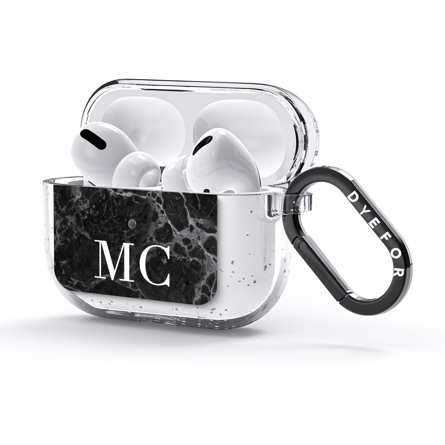 Personalised Monogram Black Marble AirPods Glitter Case 3rd Gen Side Image