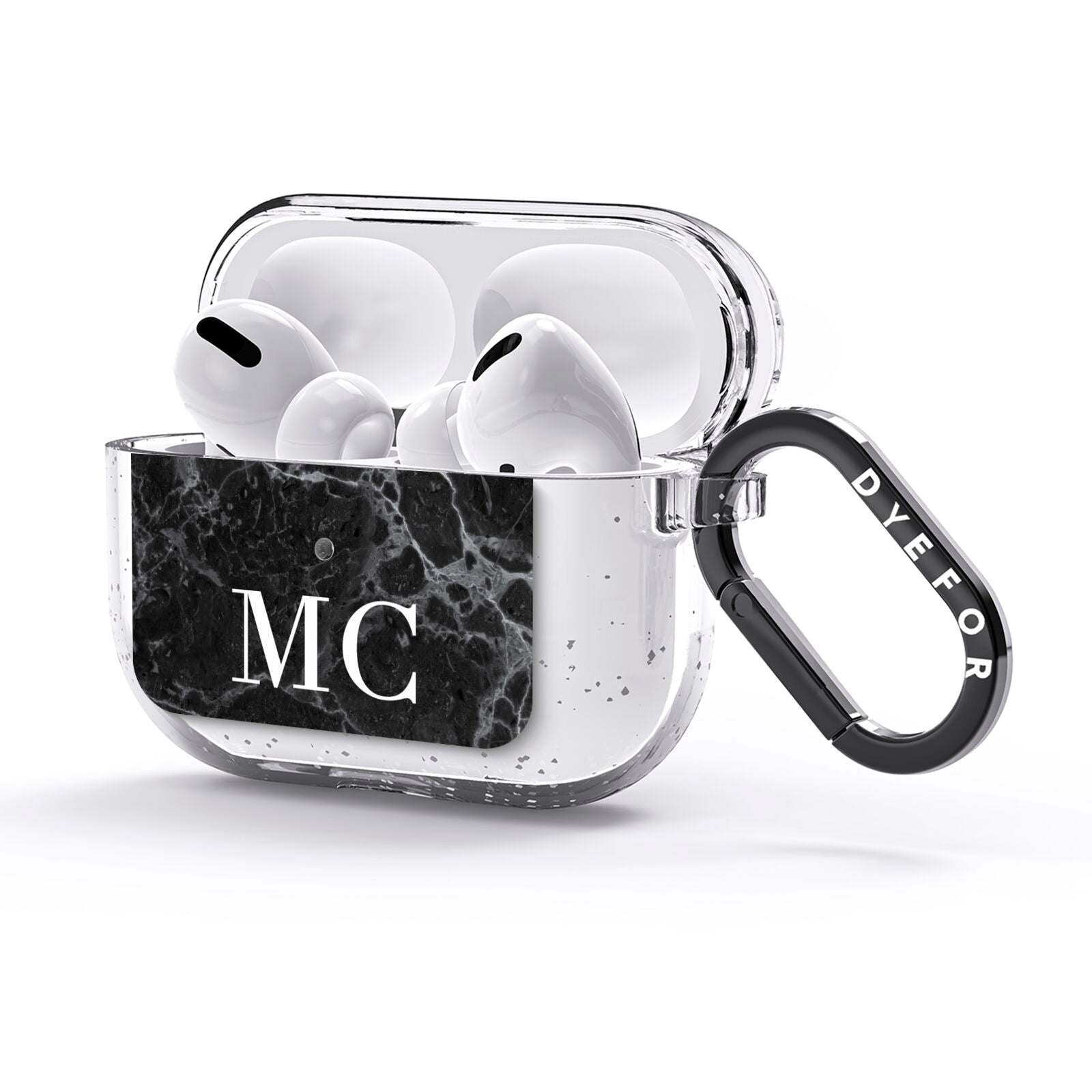 Personalised Monogram Black Marble AirPods Glitter Case 3rd Gen Side Image