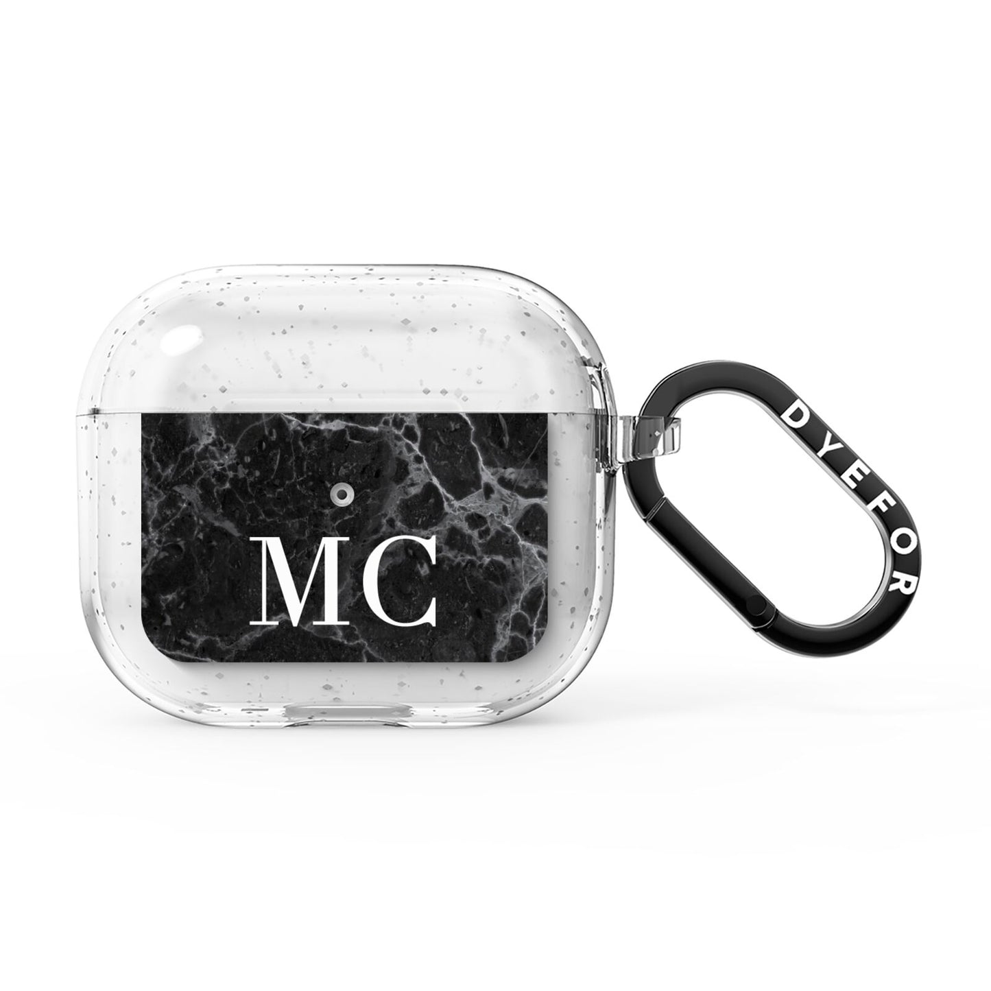 Personalised Monogram Black Marble AirPods Glitter Case 3rd Gen