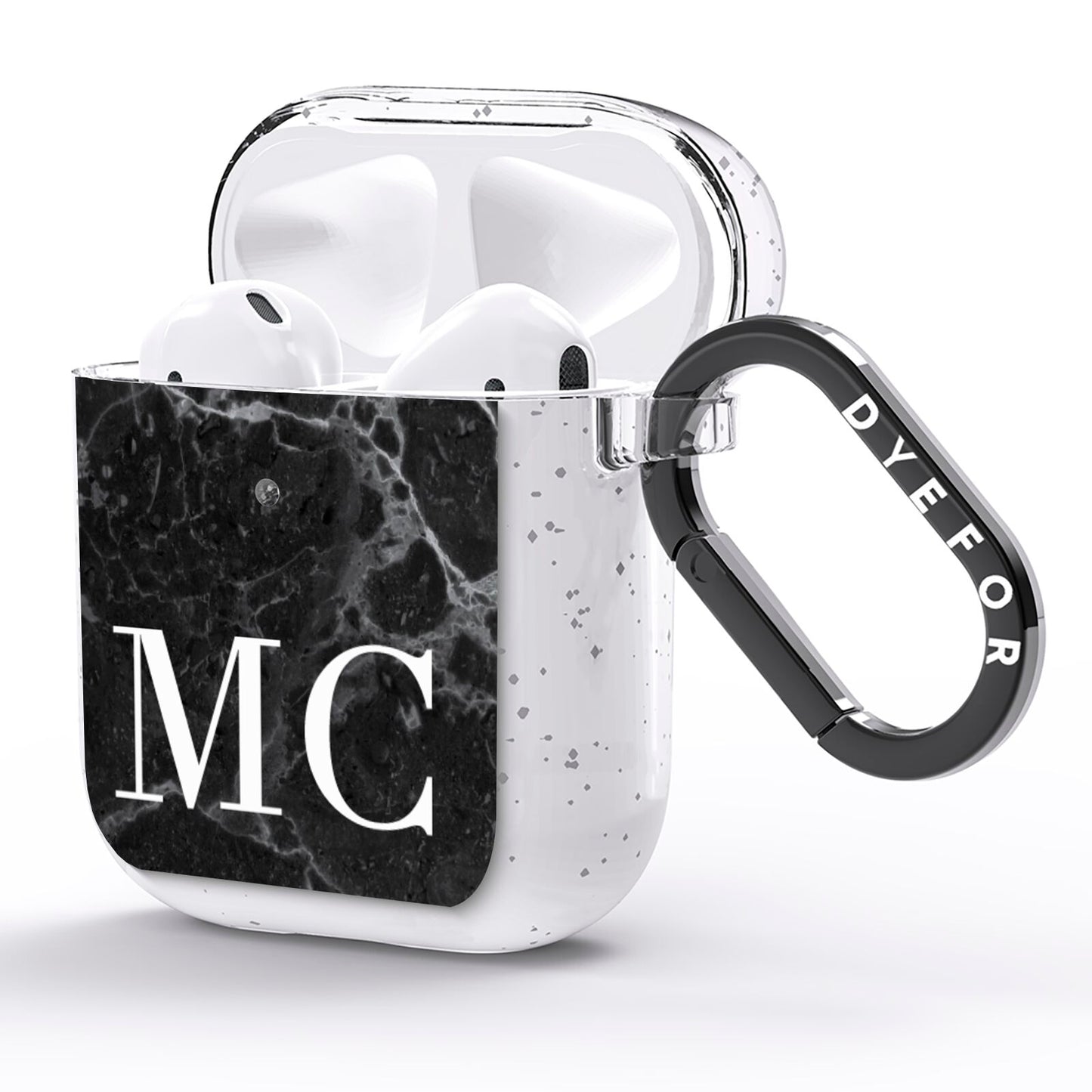 Personalised Monogram Black Marble AirPods Glitter Case Side Image