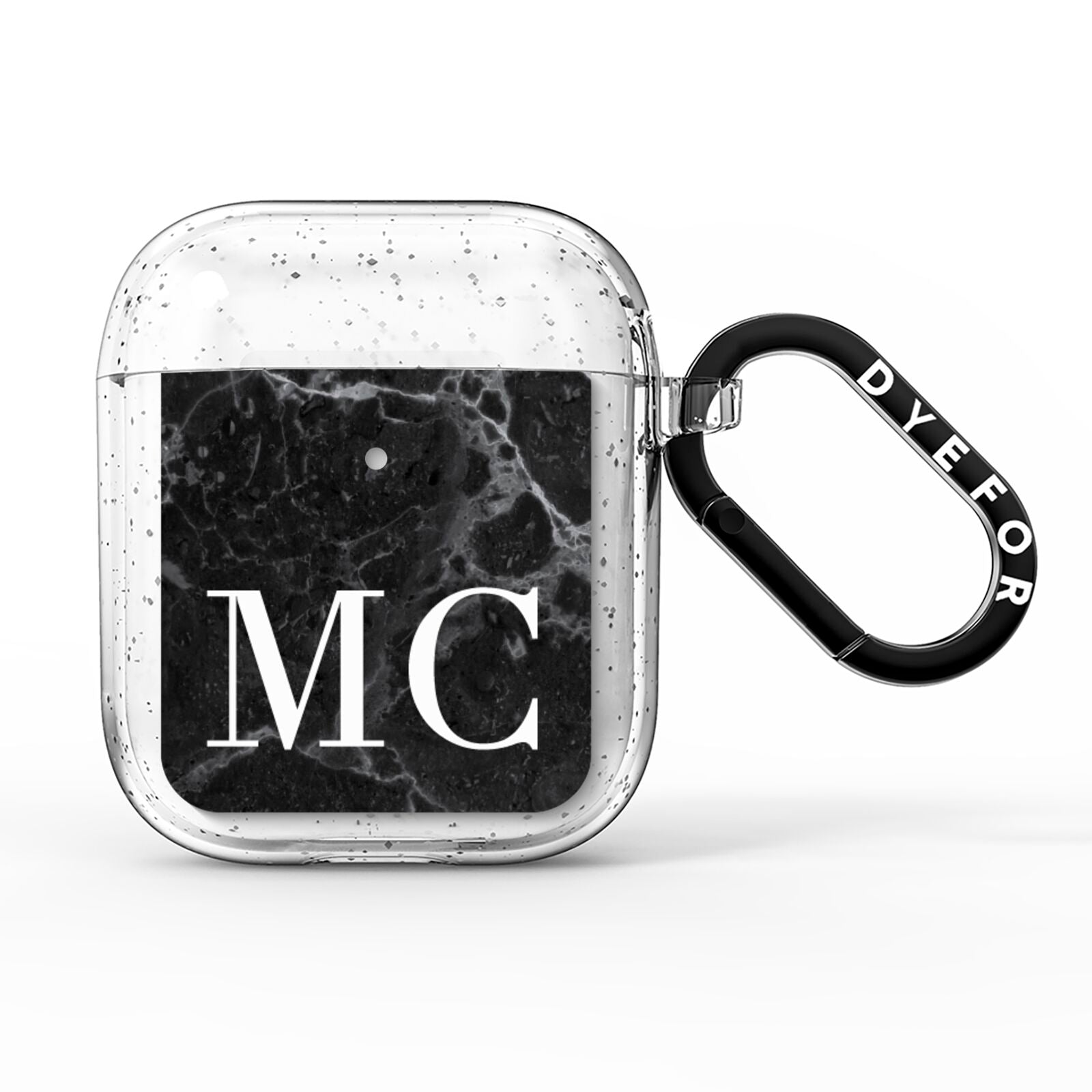 Personalised Monogram Black Marble AirPods Glitter Case