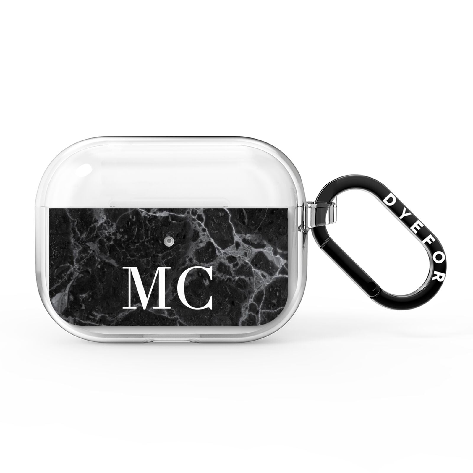 Personalised Monogram Black Marble AirPods Pro Clear Case