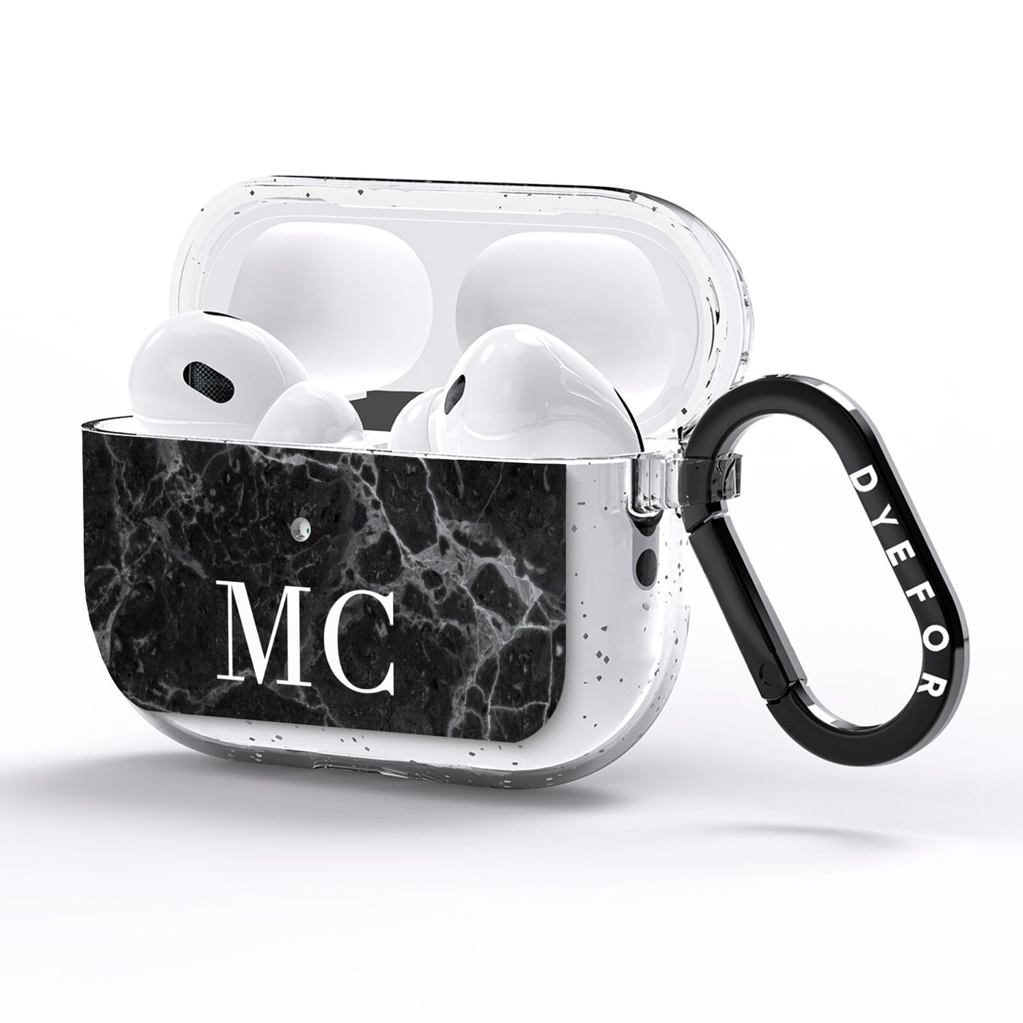 Personalised Monogram Black Marble AirPods Pro Glitter Case Side Image