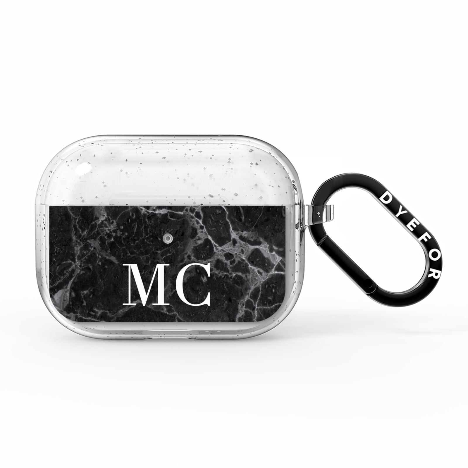 Personalised Monogram Black Marble AirPods Pro Glitter Case
