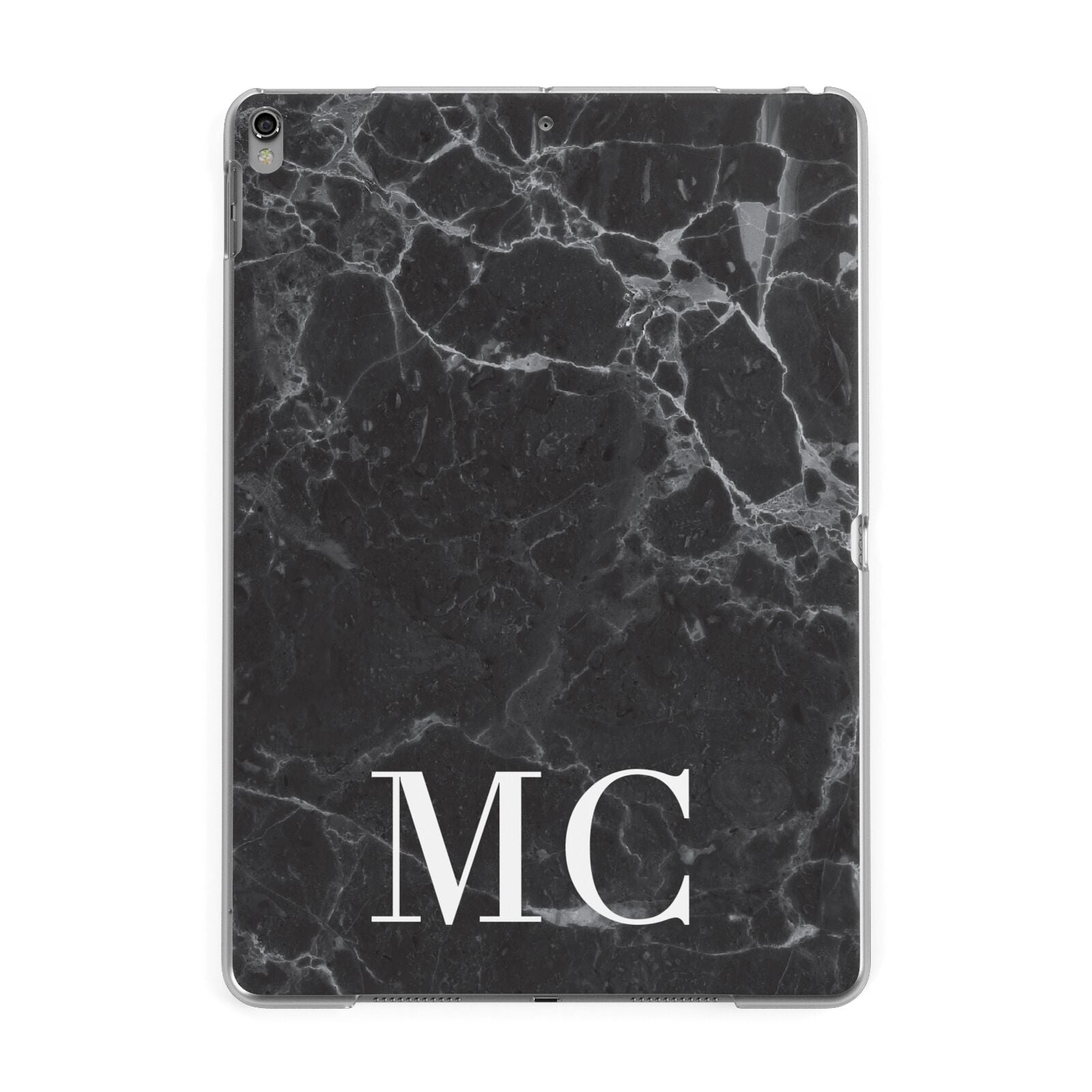 Personalised Monogram Black Marble Apple iPad Grey Case