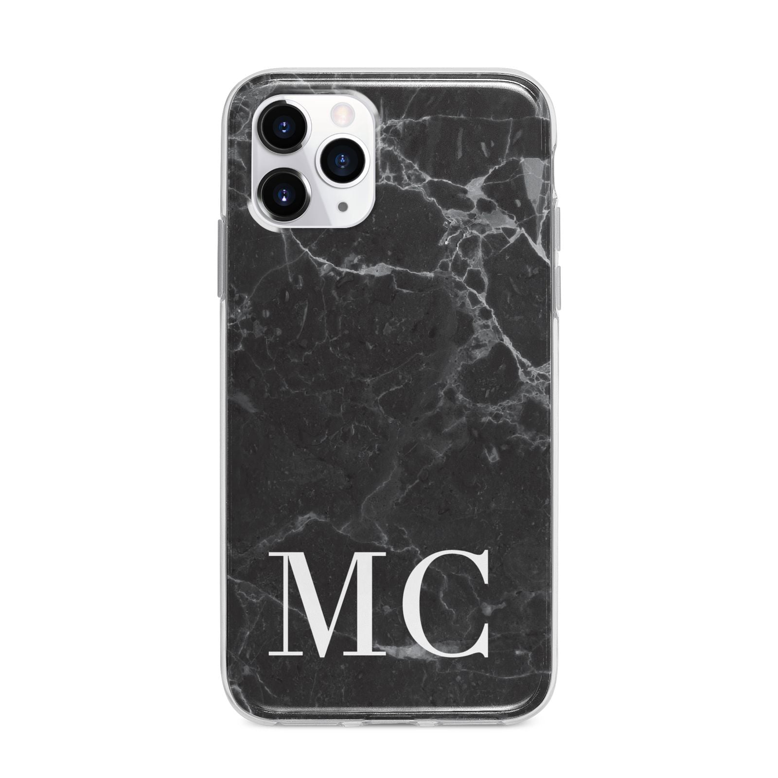 Personalised Monogram Black Marble Apple iPhone 11 Pro Max in Silver with Bumper Case