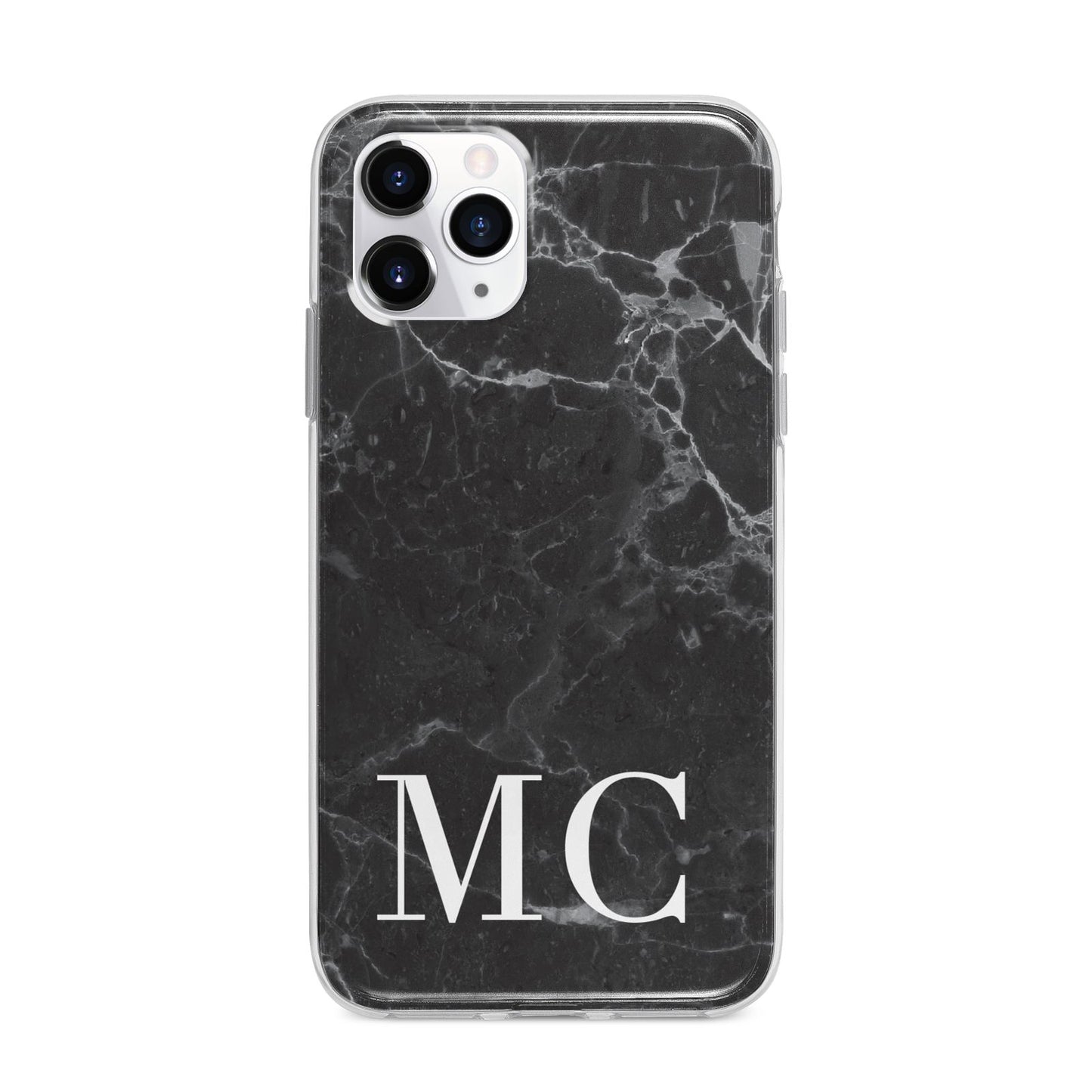 Personalised Monogram Black Marble Apple iPhone 11 Pro in Silver with Bumper Case