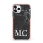 Personalised Monogram Black Marble Apple iPhone 11 Pro in Silver with Pink Impact Case