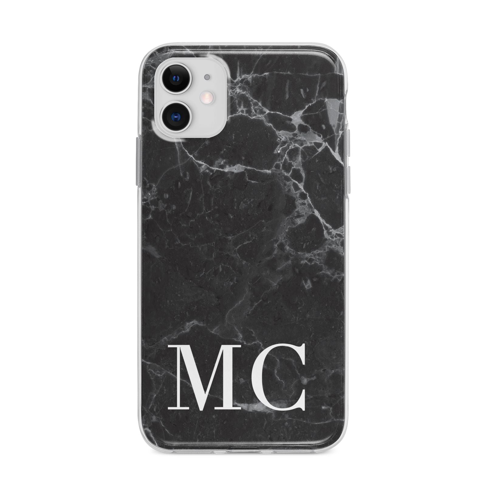 Personalised Monogram Black Marble Apple iPhone 11 in White with Bumper Case
