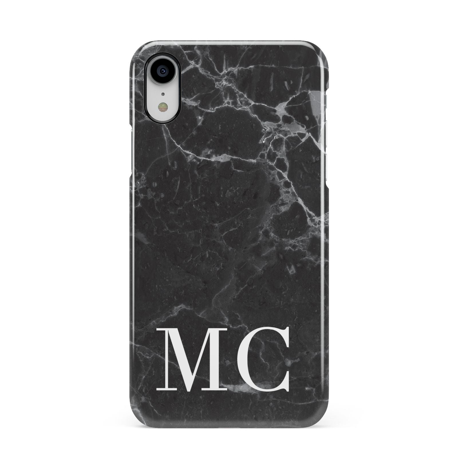 Personalised Monogram Black Marble Apple iPhone XR White 3D Snap Case