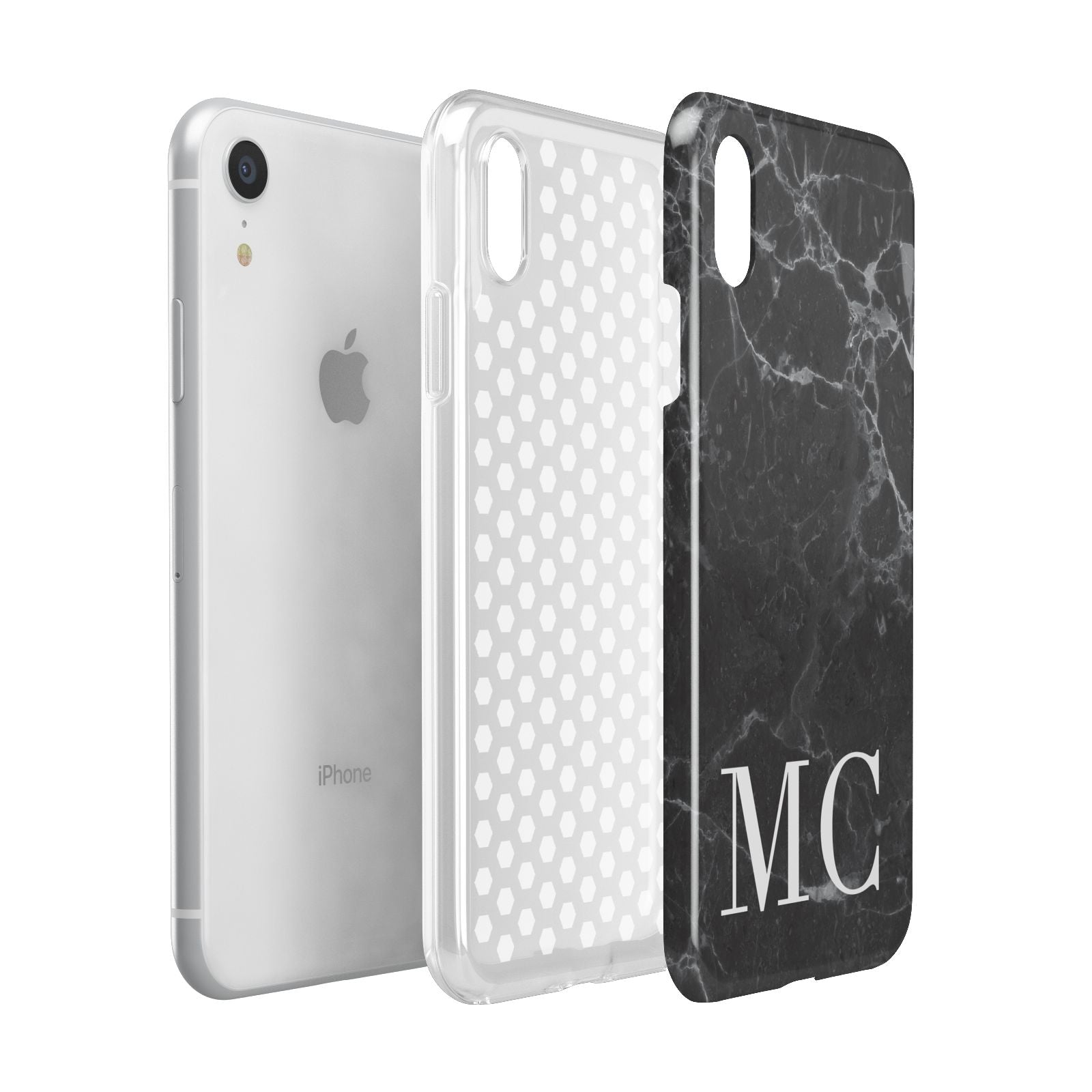 Personalised Monogram Black Marble Apple iPhone XR White 3D Tough Case Expanded view