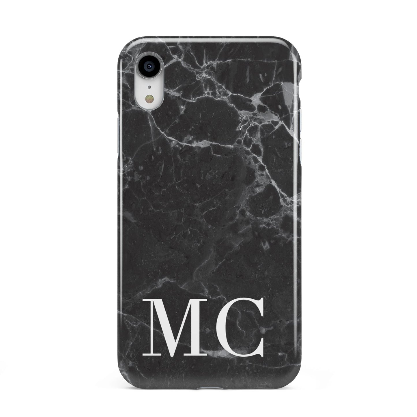 Personalised Monogram Black Marble Apple iPhone XR White 3D Tough Case