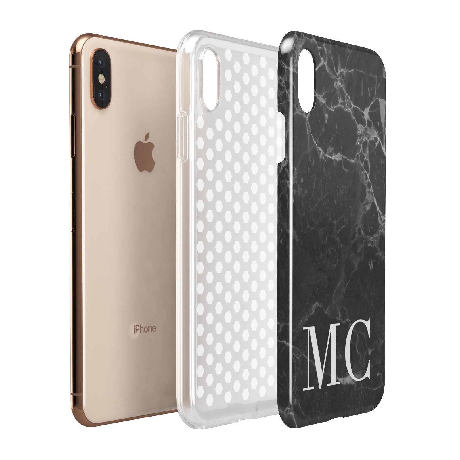 Personalised Monogram Black Marble Apple iPhone Xs Max 3D Tough Case Expanded View