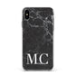 Personalised Monogram Black Marble Apple iPhone Xs Max Impact Case White Edge on Black Phone