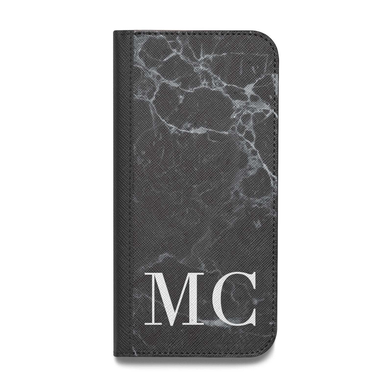 Personalised Monogram Black Marble Vegan Leather Flip Samsung Case