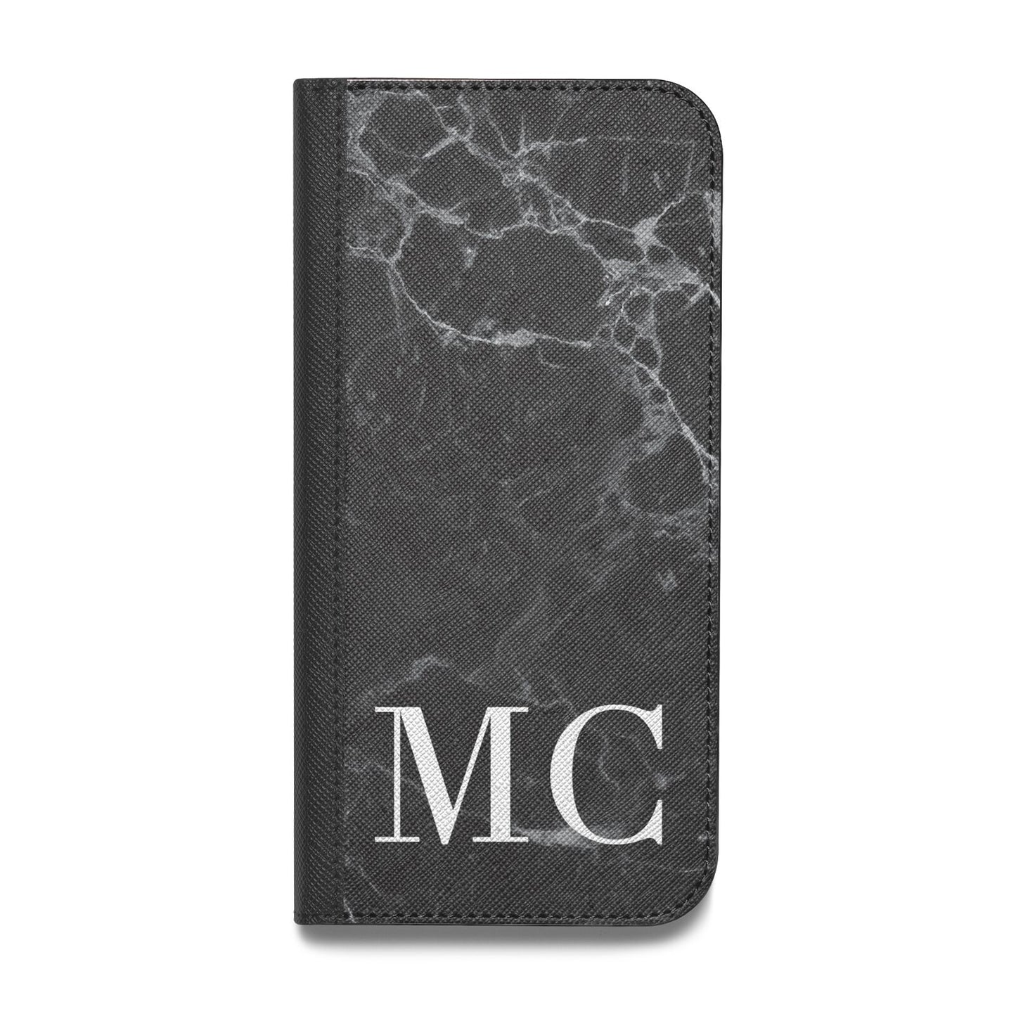 Personalised Monogram Black Marble Vegan Leather Flip iPhone Case