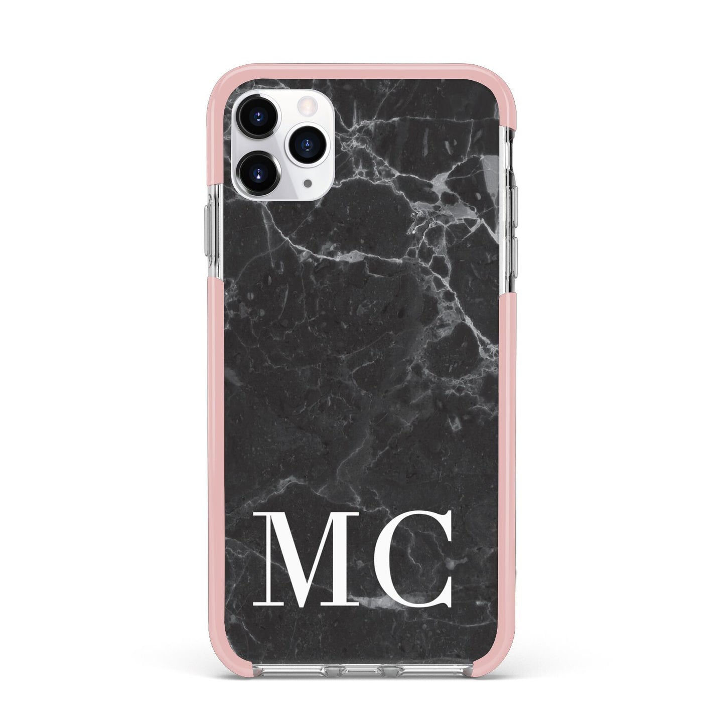 Personalised Monogram Black Marble iPhone 11 Pro Max Impact Pink Edge Case