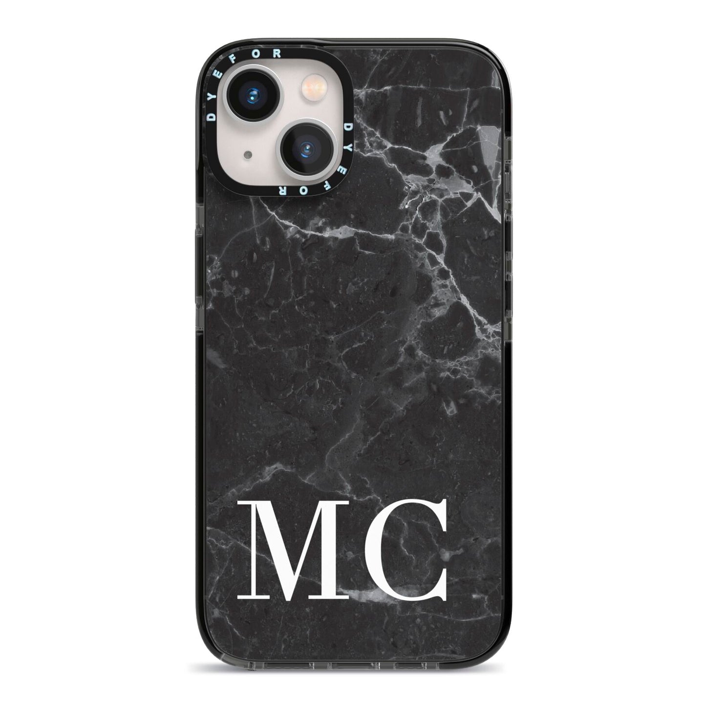 Personalised Monogram Black Marble iPhone 13 Black Impact Case on Silver phone