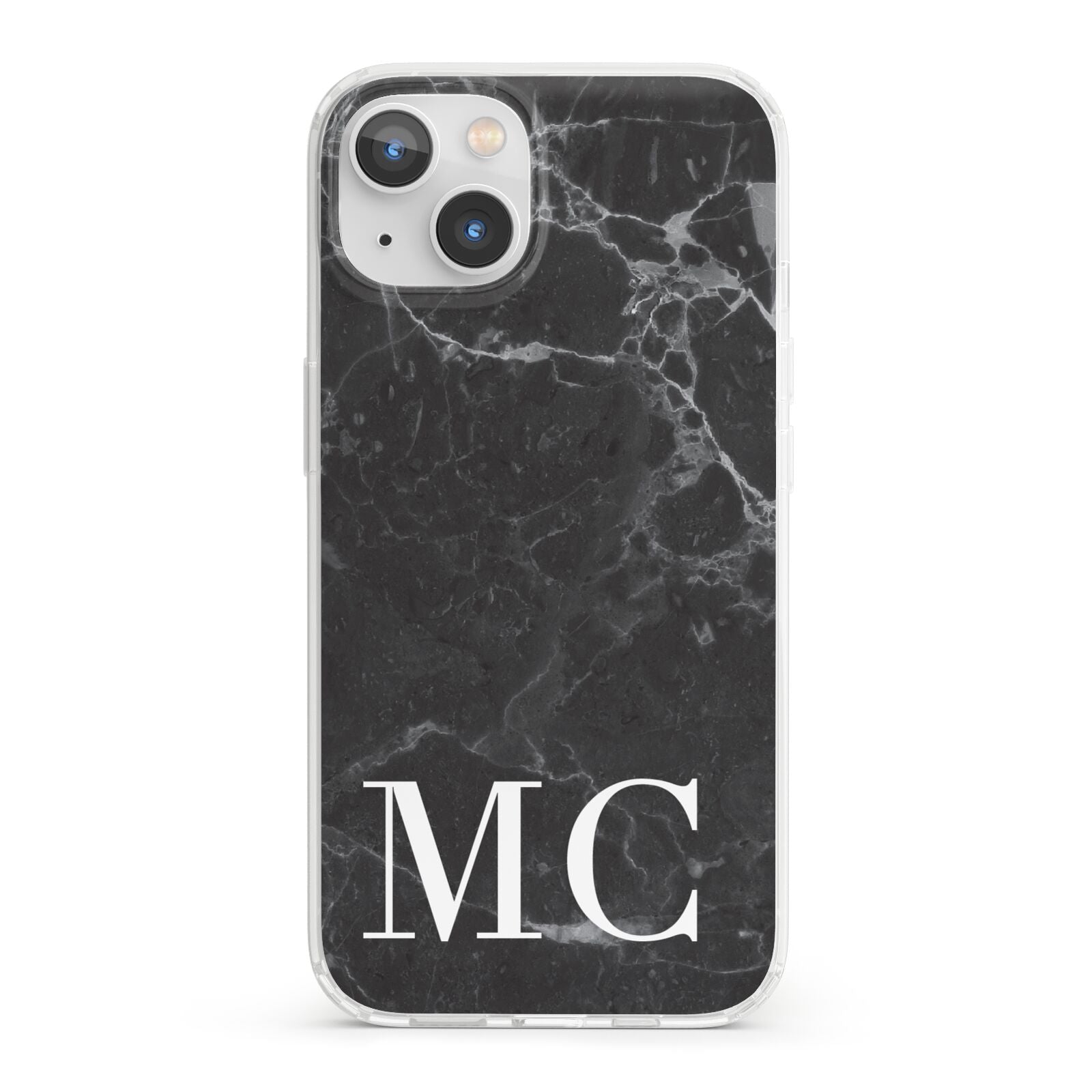 Personalised Monogram Black Marble iPhone 13 Clear Bumper Case