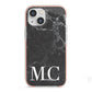 Personalised Monogram Black Marble iPhone 13 Mini TPU Impact Case with Pink Edges