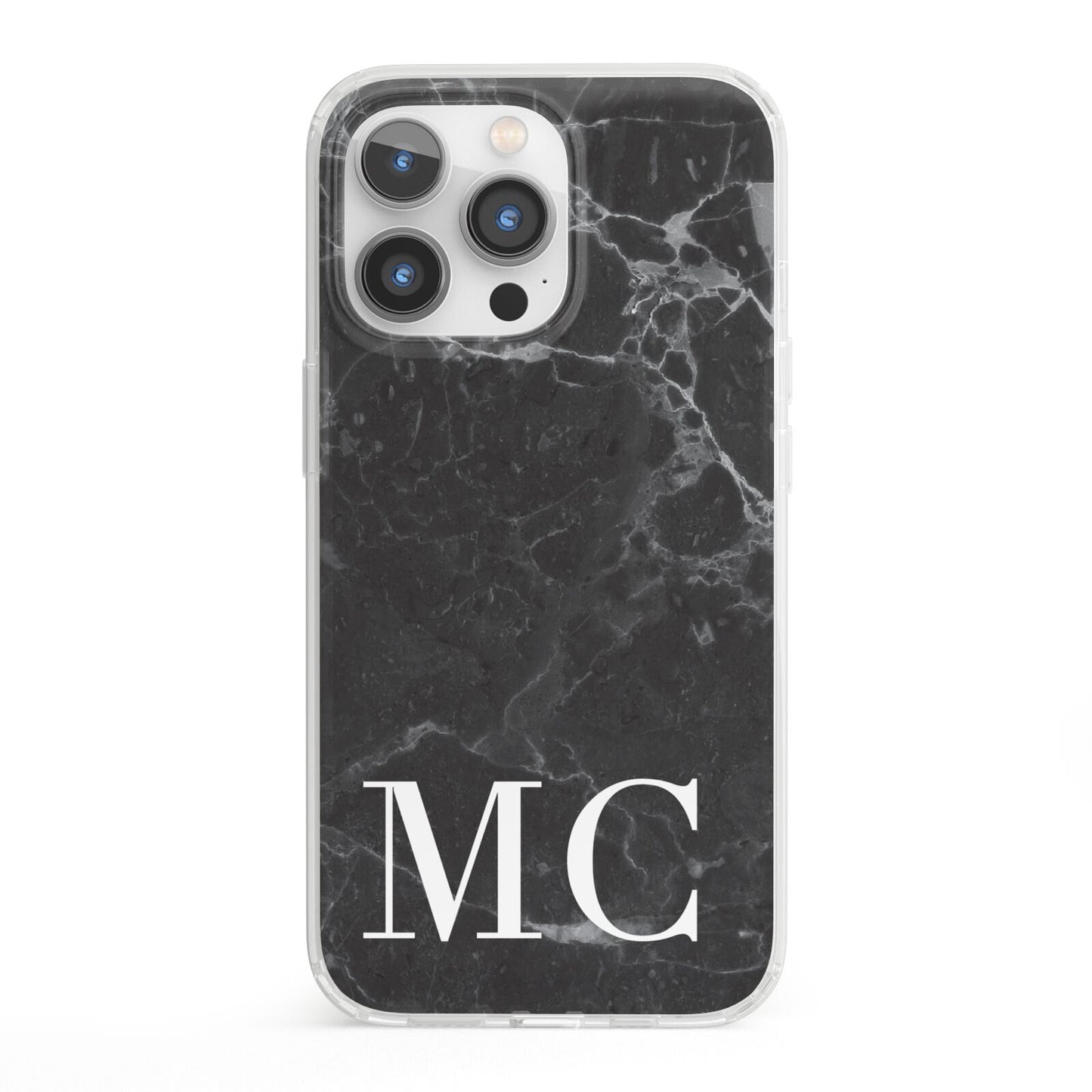 Personalised Monogram Black Marble iPhone 13 Pro Clear Bumper Case
