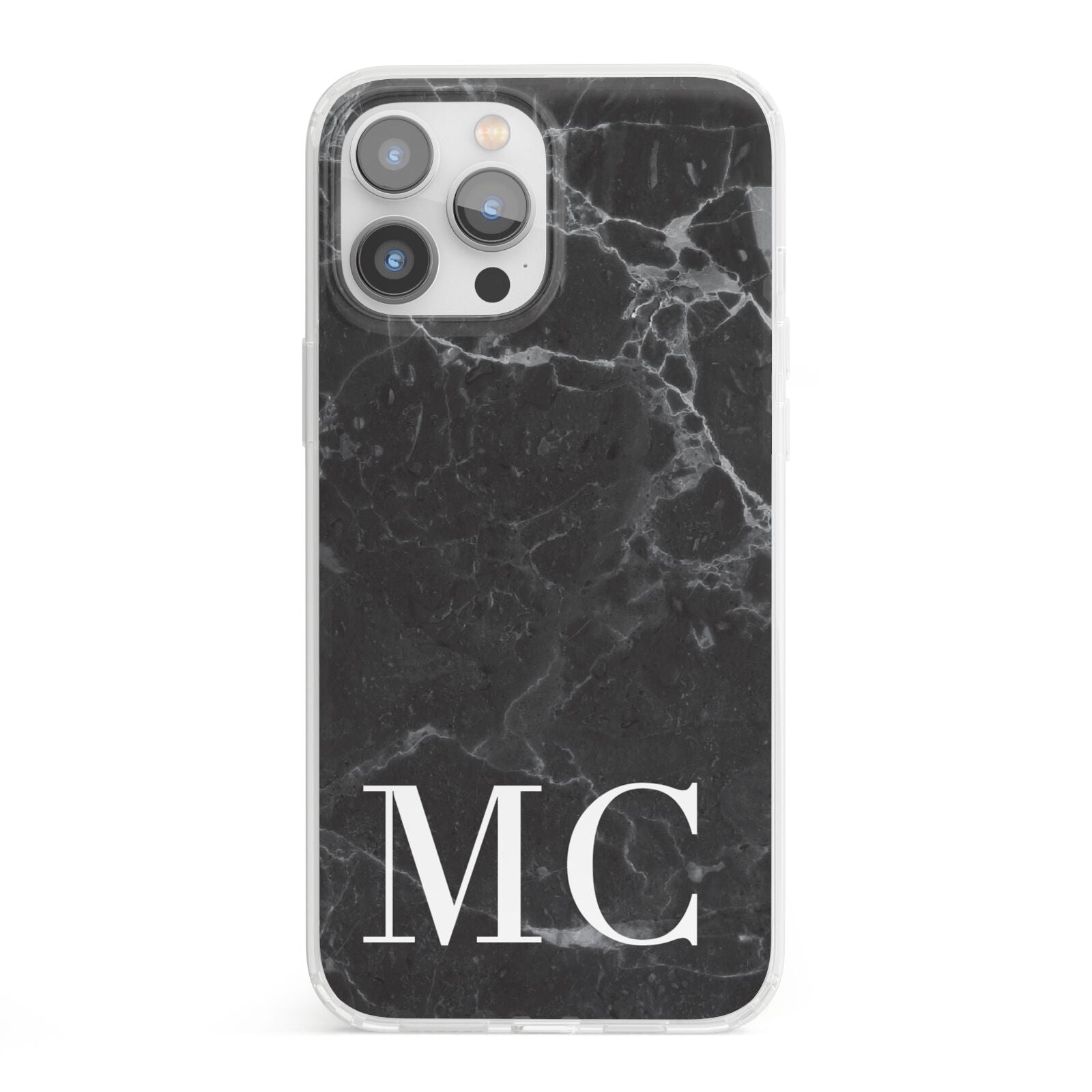 Personalised Monogram Black Marble iPhone 13 Pro Max Clear Bumper Case