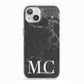 Personalised Monogram Black Marble iPhone 13 TPU Impact Case with White Edges