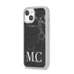 Personalised Monogram Black Marble iPhone 14 Clear Tough Case Starlight Angled Image