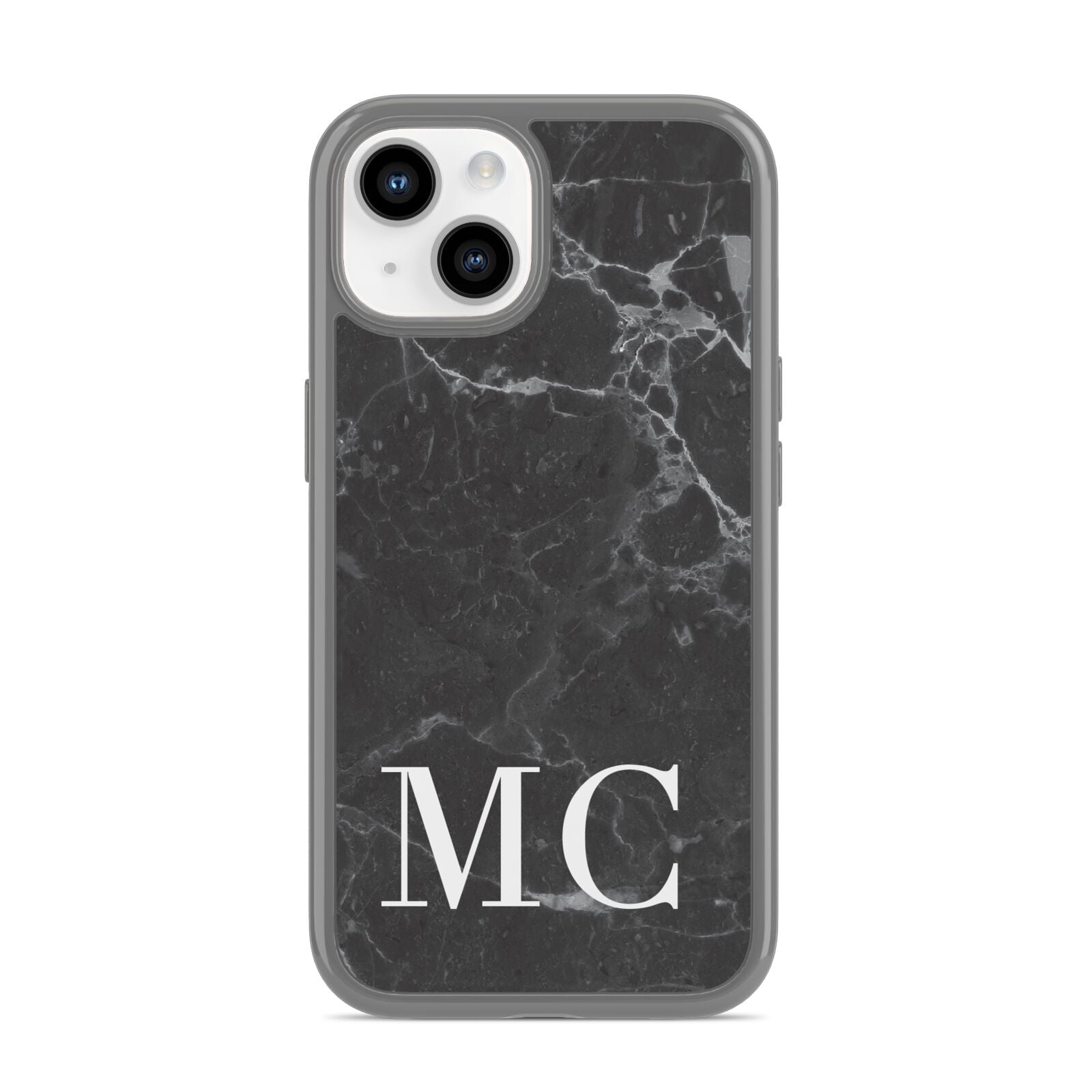 Personalised Monogram Black Marble iPhone 14 Clear Tough Case Starlight