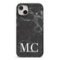 Personalised Monogram Black Marble iPhone 14 Plus Black Impact Case on Silver phone
