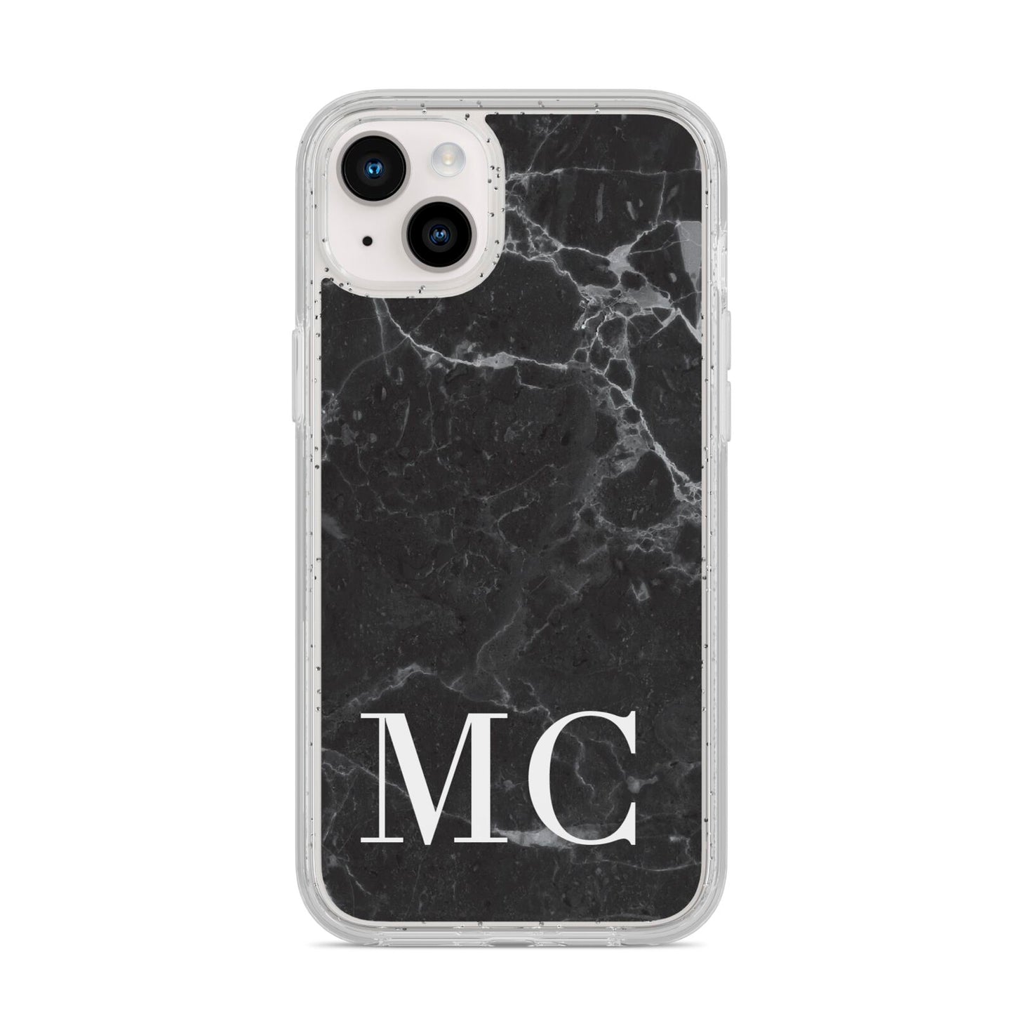 Personalised Monogram Black Marble iPhone 14 Plus Glitter Tough Case Starlight
