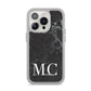Personalised Monogram Black Marble iPhone 14 Pro Clear Tough Case Silver
