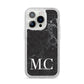 Personalised Monogram Black Marble iPhone 14 Pro Glitter Tough Case Silver
