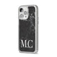 Personalised Monogram Black Marble iPhone 14 Pro Max Glitter Tough Case Silver Angled Image